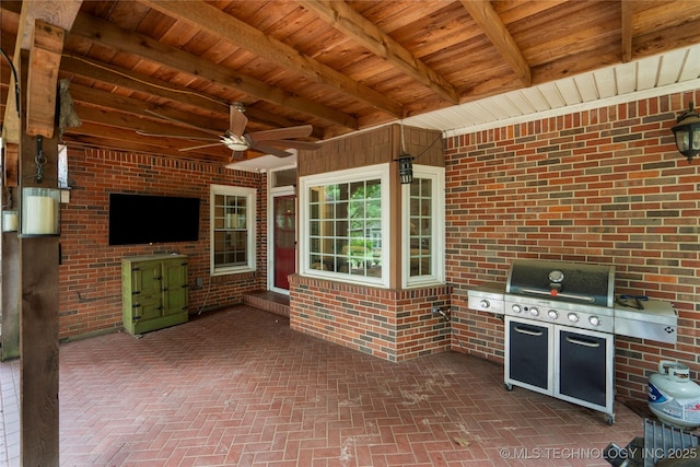 213 Moccasin Ln, Sapulpa, OK 74066 - view of patio / terrace with a ceiling fan and grilling area