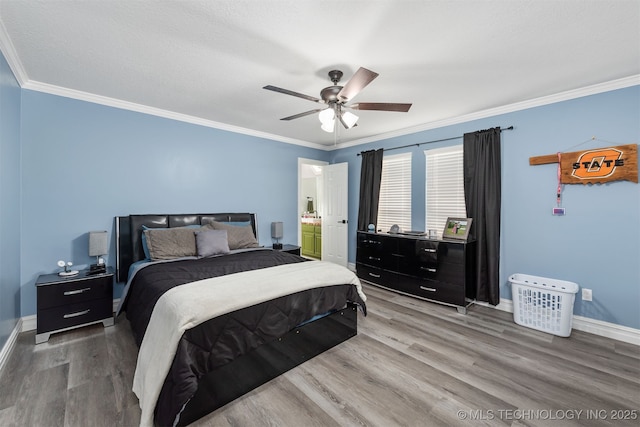 33922 S 4240th Rd, Inola, OK 74036 - bedroom with wood finished floors, ornamental molding, and ceiling fan