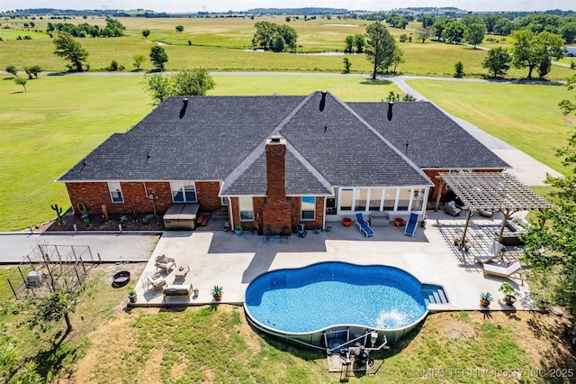 33922 S 4240th Rd, Inola, OK 74036 - outdoor pool with outdoor lounge area, a fenced backyard, a patio, a view of countryside, and outdoor dining area