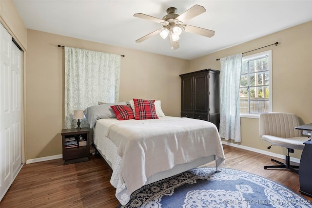 3926 E 51st Pl, Tulsa, OK 74135 - bedroom featuring wood finished floors, ceiling fan, and a closet