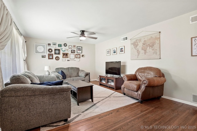 3926 E 51st Pl, Tulsa, OK 74135 - living room featuring wood finished floors and a ceiling fan