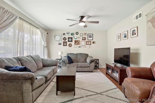 3926 E 51st Pl, Tulsa, OK 74135 - living area featuring ceiling fan and wood finished floors