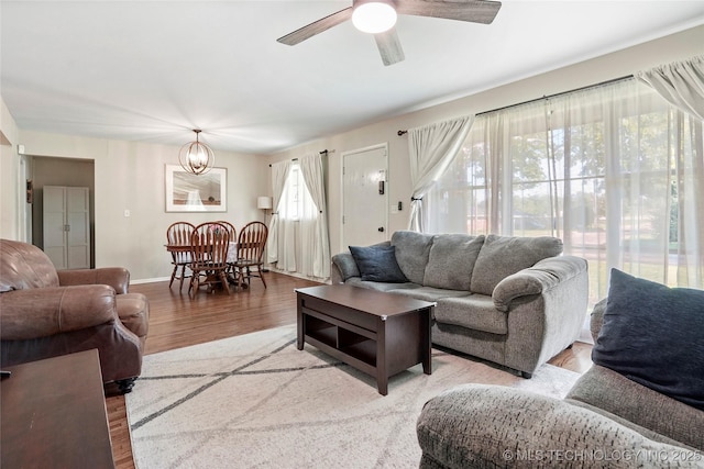 3926 E 51st Pl, Tulsa, OK 74135 - living room featuring wood finished floors and ceiling fan