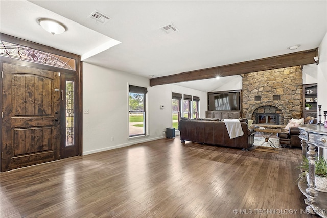 18251 145th W Ave, Sapulpa, OK 74066 - living area with dark wood-style floors and a fireplace
