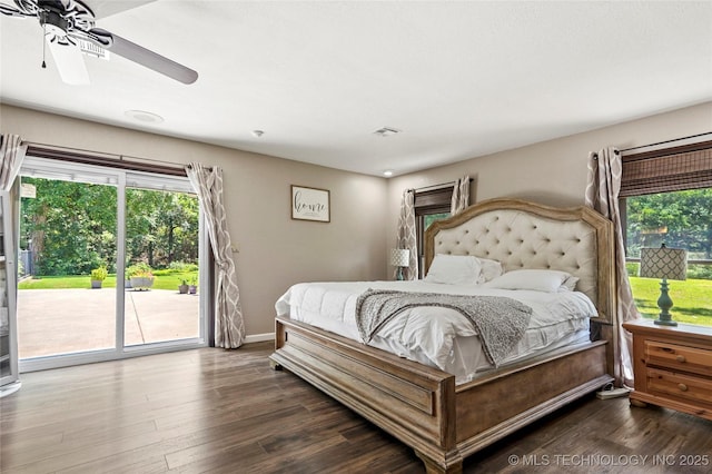 18251 145th W Ave, Sapulpa, OK 74066 - bedroom featuring access to exterior, multiple windows, wood finished floors, and a ceiling fan