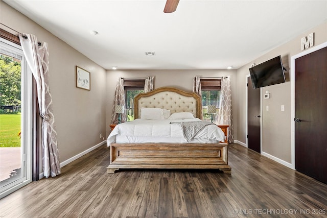 18251 145th W Ave, Sapulpa, OK 74066 - bedroom featuring wood finished floors, access to exterior, and a ceiling fan