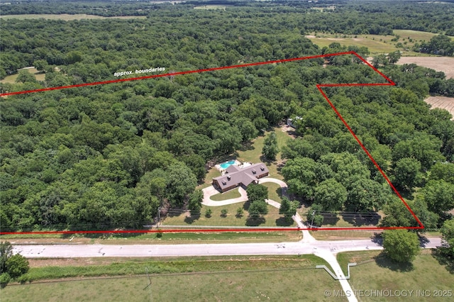 18251 145th W Ave, Sapulpa, OK 74066 - aerial view of property's location featuring a forest and property parcel outlined