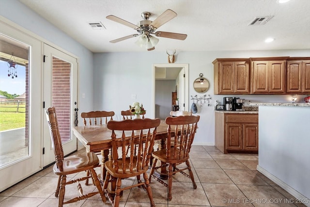 545 E 498th Cir, Pryor, OK 74361 - dining room featuring light tile patterned floors, ceiling fan, and recessed lighting