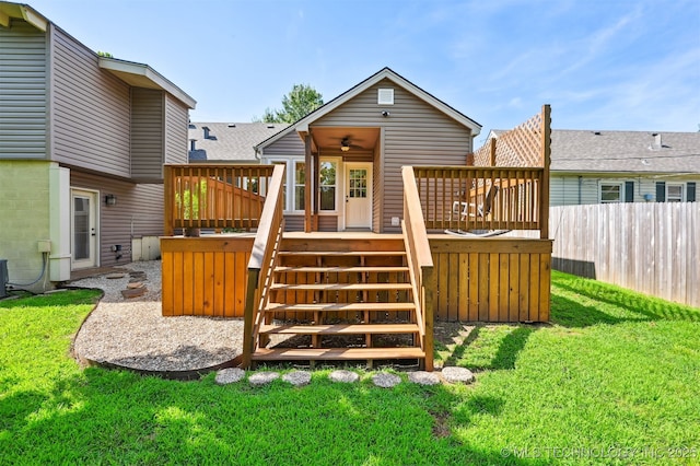 2811 E 22nd St, Tulsa, OK 74114 - rear view of house with stairs, a deck, and ceiling fan