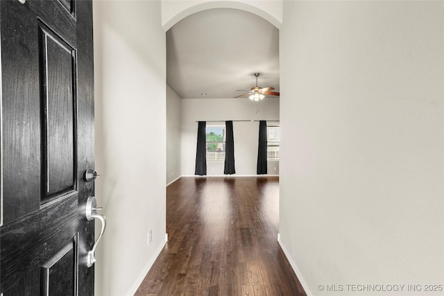 5612 N 31st St, Broken Arrow, OK 74014 - entryway with wood finished floors, arched walkways, and ceiling fan