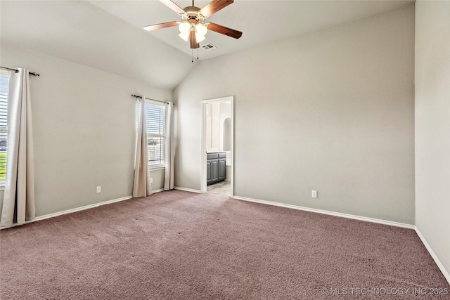 5612 N 31st St, Broken Arrow, OK 74014 - unfurnished room featuring a ceiling fan, carpet, and vaulted ceiling
