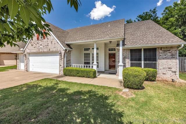 19722 E 50th Ct S, Broken Arrow, OK 74014 - view of front of property with a garage, roof with shingles, covered porch, brick siding, and driveway