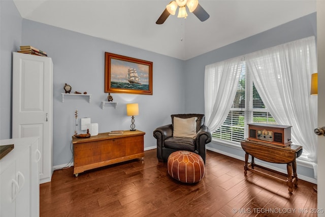 19722 E 50th Ct S, Broken Arrow, OK 74014 - living area featuring ceiling fan and wood finished floors