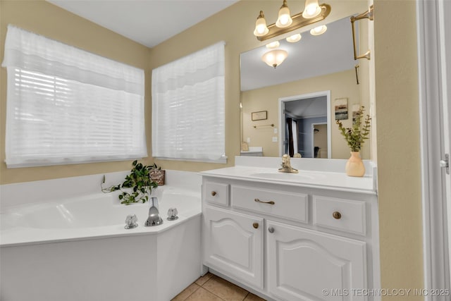 19722 E 50th Ct S, Broken Arrow, OK 74014 - bathroom with vanity, a bath, and tile patterned floors