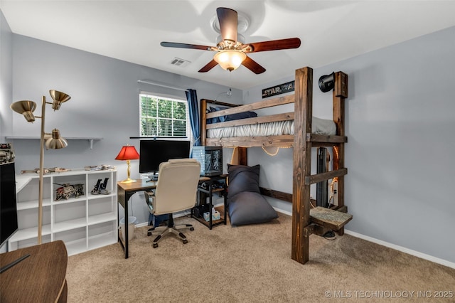 19722 E 50th Ct S, Broken Arrow, OK 74014 - bedroom featuring carpet floors, a desk, and ceiling fan