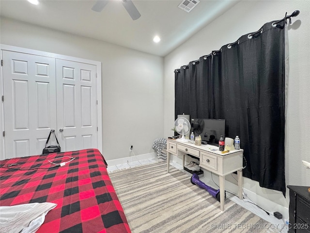 3309 S 116th E Pl, Tulsa, OK 74146 - bedroom featuring a closet, recessed lighting, ceiling fan, and vaulted ceiling