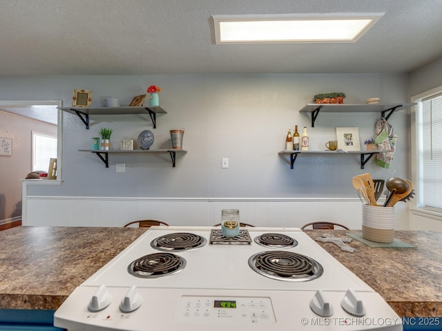 825 W 22nd St, Ada, OK 74820 - kitchen with range, open shelves, and healthy amount of natural light