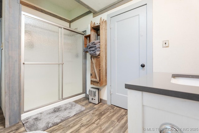 441059 E 155th Rd, Bluejacket, OK 74333 - full bath with a shower stall and wood finished floors