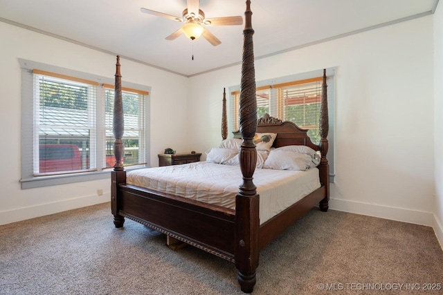 441059 E 155th Rd, Bluejacket, OK 74333 - bedroom with carpet floors, a ceiling fan, and crown molding