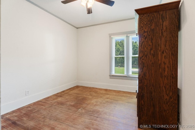 441059 E 155th Rd, Bluejacket, OK 74333 - empty room featuring a ceiling fan, crown molding, and wood finished floors