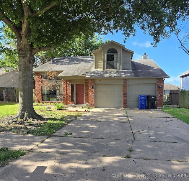 4409 W Toledo St, Broken Arrow, OK 74012 - traditional home featuring brick siding, concrete driveway, a chimney, and a garage