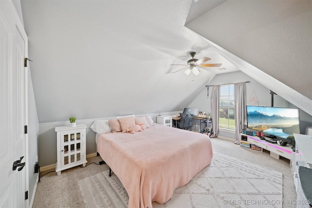 16410 E 49th St, Tulsa, OK 74134 - bedroom with carpet, lofted ceiling, and ceiling fan