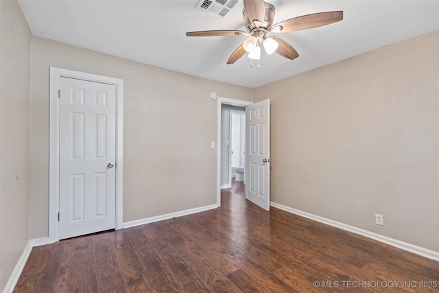 232 E Mohawk Blvd, Tulsa, OK 74106 - unfurnished bedroom with wood finished floors, ornamental molding, and a ceiling fan