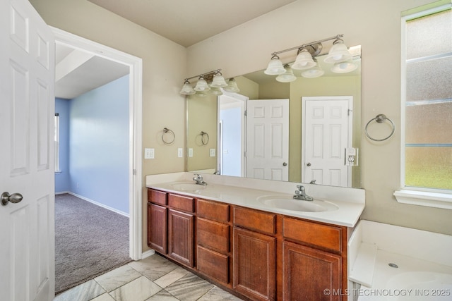 20409 E 49th St S, Broken Arrow, OK 74014 - bathroom with double vanity and a bath