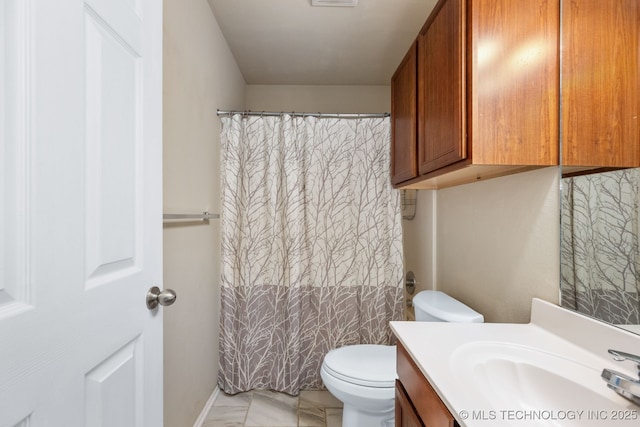 20409 E 49th St S, Broken Arrow, OK 74014 - full bath featuring vanity, marble finish flooring, and curtained shower