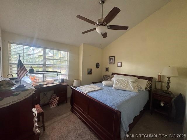 7412 W 38th St, Tulsa, OK 74107 - carpeted bedroom featuring lofted ceiling and ceiling fan