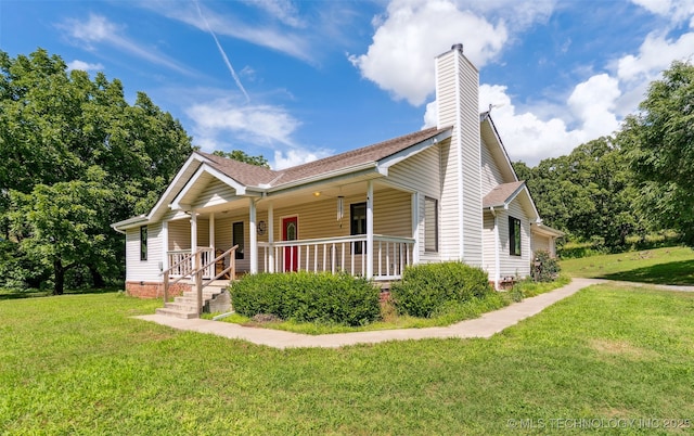 33966 S 4310th Rd, Big Cabin, OK 74332 - view of side of property with a porch, a chimney, a yard, and roof with shingles