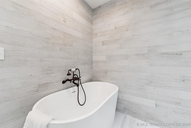 33966 S 4310th Rd, Big Cabin, OK 74332 - full bathroom with a freestanding bath and wood walls