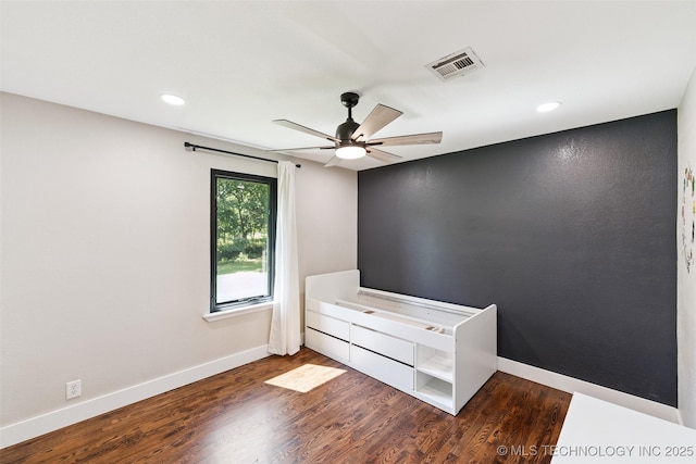 33966 S 4310th Rd, Big Cabin, OK 74332 - unfurnished bedroom with wood finished floors, recessed lighting, and ceiling fan