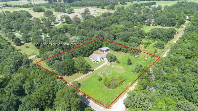 33966 S 4310th Rd, Big Cabin, OK 74332 - aerial overview of property's location with property parcel outlined and a forest