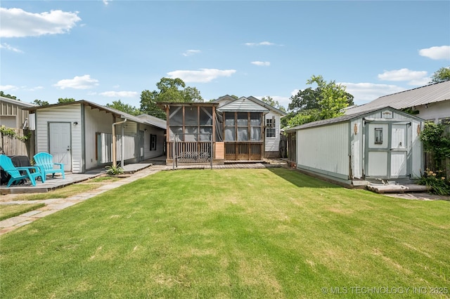 606 Goingsnake St, Tahlequah, OK 74464 - view of yard featuring a sunroom, a shed, and a patio