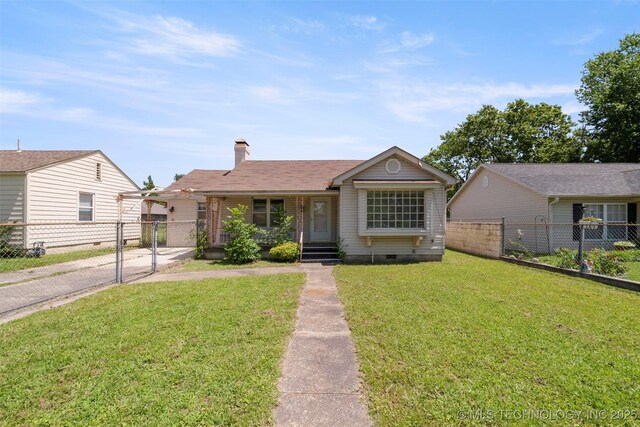 522 E 6th St, Claremore, OK 74017 - view of front facade featuring a gate, a chimney, crawl space, and driveway