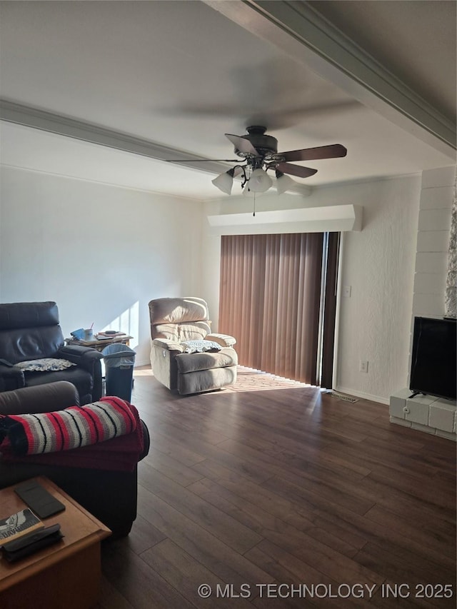 6920 E 20th St, Tulsa, OK 74112 - living room featuring a ceiling fan and hardwood / wood-style floors