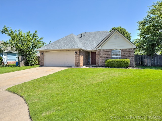 1604 W Los Angeles Cir, Broken Arrow, OK 74011 - view of front facade with a garage, driveway, brick siding, and roof with shingles
