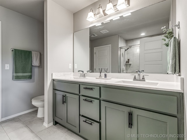 2008 E Union St, Broken Arrow, OK 74011 - bathroom with double vanity, a stall shower, and marble finish floors