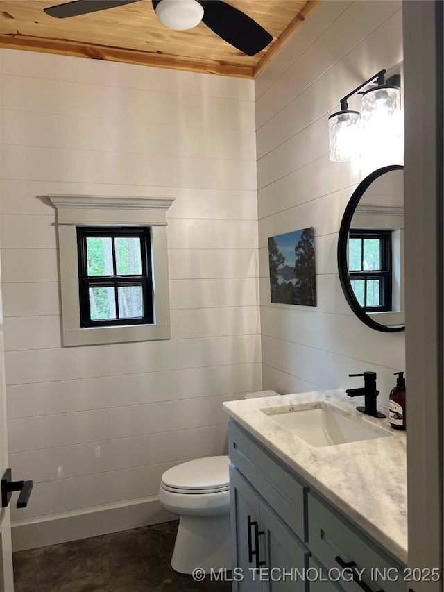 13425 SW 1025th Ave, Tuskahoma, OK 74571 - bathroom featuring wooden ceiling, vanity, and wood walls
