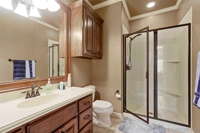 509 E Glendale St, Broken Arrow, OK 74011 - full bathroom with ornamental molding, a stall shower, vanity, and tile patterned floors