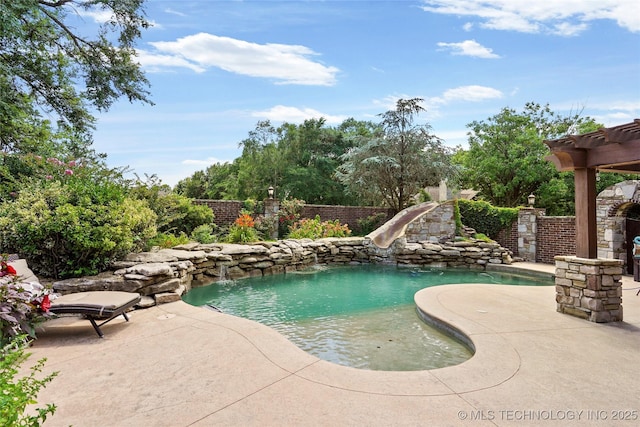 509 E Glendale St, Broken Arrow, OK 74011 - view of pool with a patio area, a water slide, and a pergola