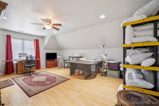 4005 Frontier Rd, Sapulpa, OK 74066 - office area with ceiling fan, wood finished floors, recessed lighting, and vaulted ceiling