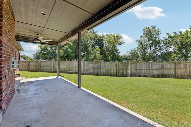 3604 W 109th St S, Jenks, OK 74037 - fenced backyard with a ceiling fan and a patio area