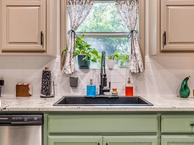 6708 S 5th St, Broken Arrow, OK 74011 - kitchen with dishwasher, decorative backsplash, and green cabinetry