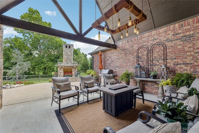 11029 S Kennedy St, Jenks, OK 74037 - view of patio featuring an outdoor living space with a fireplace, grilling area, and a ceiling fan
