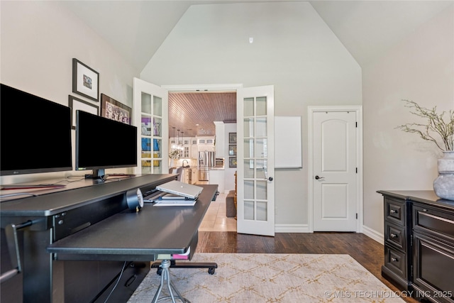 11029 S Kennedy St, Jenks, OK 74037 - home office with french doors, wood finished floors, and high vaulted ceiling