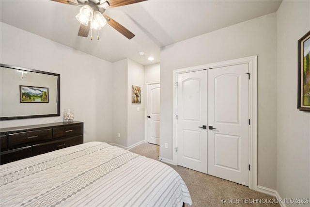 5906 E 126th Pl S, Bixby, OK 74008 - bedroom featuring carpet flooring, recessed lighting, a closet, and a ceiling fan
