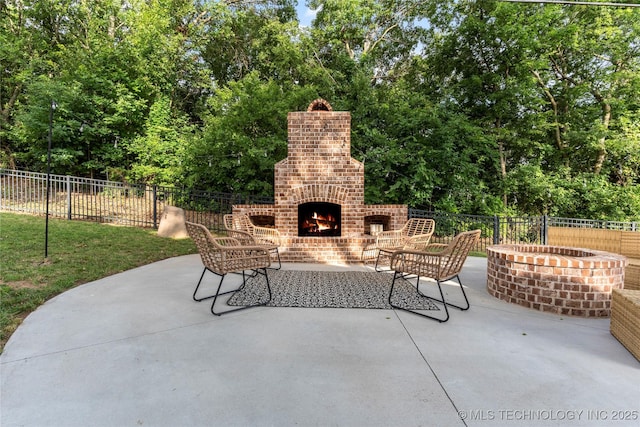 12511 S 18th Cir E, Jenks, OK 74037 - view of patio featuring an outdoor brick fireplace and view of scattered trees