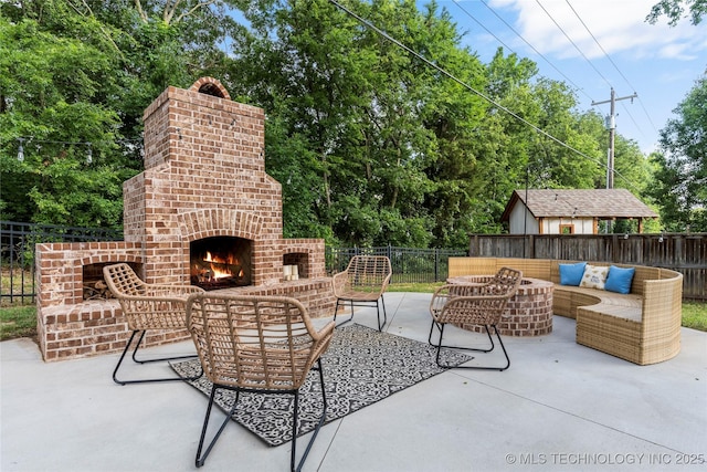 12511 S 18th Cir E, Jenks, OK 74037 - fenced backyard with an outdoor living space with a fireplace and a patio